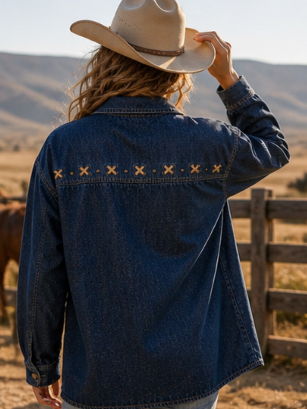 Vintage Denim Zip Jacket XL Western Cowgirl Rodeo 90s lightweight summer concert
